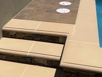 Paver pool deck with coping, steps and stone risers in La Verne, CA